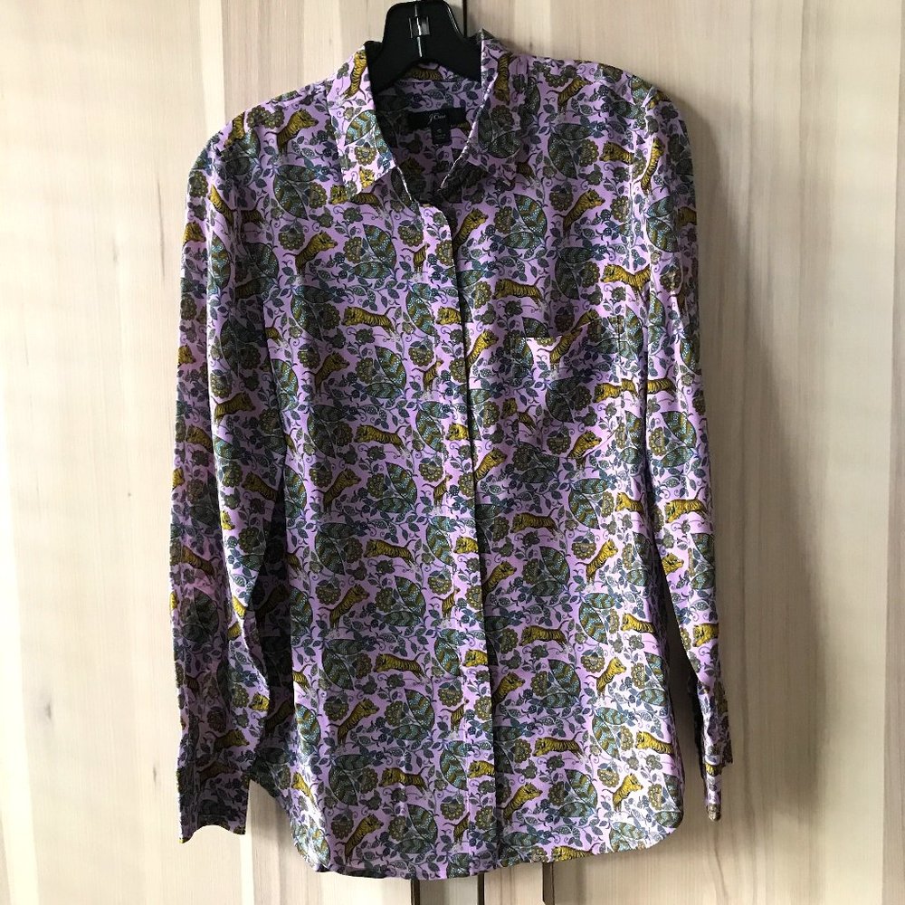 J. Crew Silk Shirt Tiger print EUC Size 8